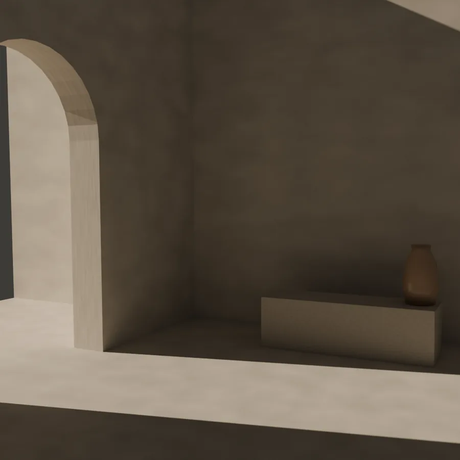 Interior minimalista com arco e luz natural